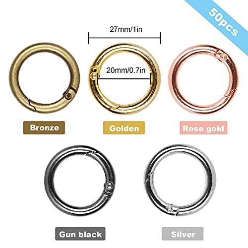 ZIQI 50Pcs Spring O Rings Round Carabiner Snap Clip, 28MM Zinc Alloy Spring Round Keychain Key Ring Clips, Spring O Ring for Key Chains, Bag, Purse, Handbag and Craft DIY Accessories(5 Colors)