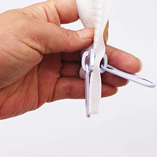 MebuZip #10 114 Inch Heavy Duty Separating Plastic Zippers with Double Pull Tab Zipper Sliders Vislon Zippers for Sleeping Bag, Boat, Canvas, Cover, Trampoline, Dog Bed, Tent (White)