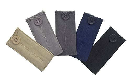 5-Pack Pant Waist Extenders with Buttons, Adjustable Waistband Expanders, Fabric Pants, Khakis, Jean Button Extender, Cotton Maternity Extender, 5 Colors