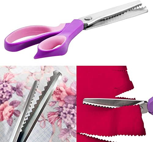 Pinking Shears Scissors for Fabric, 2-Piece Bundle of Zig Zag Scissors & Scalloped Pinking Shears | 100% Stainless Steel Sewing Pinking Shears for Fabric Cutting, Ideal Craft Scissors Decorative Edge