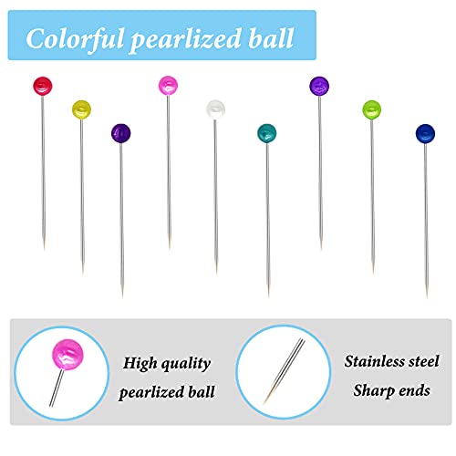 600PCS Sewing Pins Straight Pin for Fabric, Pearlized Ball Head Quilting Pins Long 1.5inch, Multicolor Corsage Stick Pins for Dressmaker, Jewelry DIY Decoration, Craft and Sewing Project