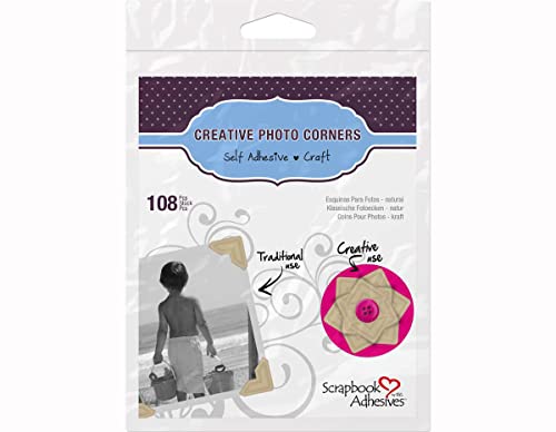 SCRAPBOOK ADHESIVES BY 3L Self-Adhesive Creative Paper Photo Corners, Kraft, 108-Pack