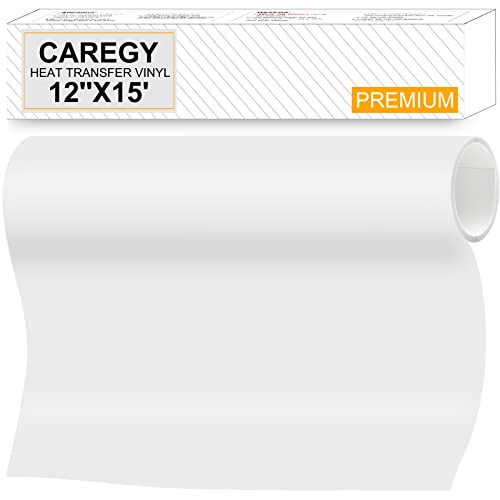 HTV Iron on Vinyl 12 inch x15 Feet Roll by CAREGY Easy to Cut & Weed Iron on Heat Transfer Vinyl DIY Heat Press Design for T-Shirts Glossy White