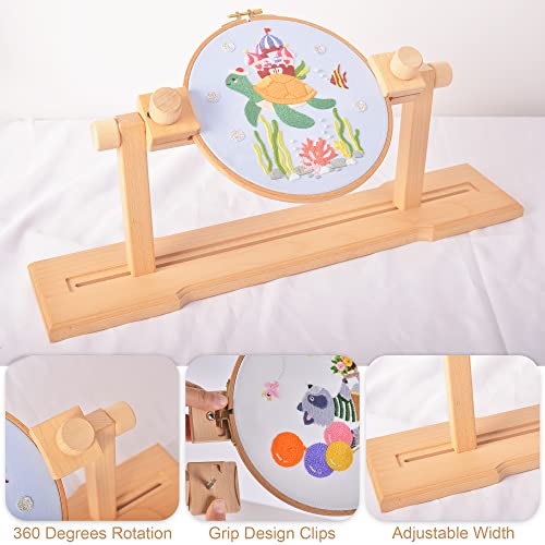 Adjustable Embroidery Hoop Stand, Hands-Free Wooden Cross Stitch Stand Holder for DIY Craft Sewing, Easy Operation Lifesaver Embroidery Supplies