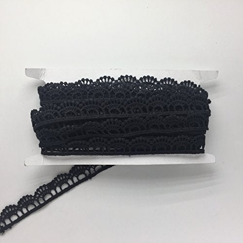 ELLA MAMA Crocheted Lace Trim DIY Craft Ribbon 1/2'' x 10 yds, Scallop Edge(Black)