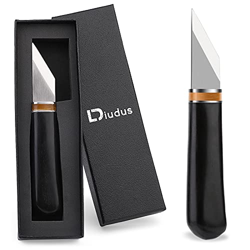 DIUDUS Leather Cutting Knife with Wooden Handle - Pointed Skiving Knife, Leather Working Tools Leather Craft Cutting Knife with Exquisite Package for DIY Leathercraft Cutting