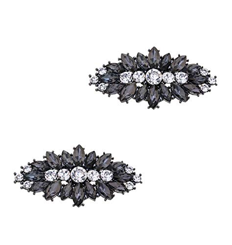 Ruihfas Fashion Decorative Silver / Gold Tone Crystal Rhinestone Shoes Clutch Dress Hat Shoe Clips 2 Pcs (Gun-black Tone)