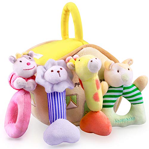 iPlay, iLearn 4 Plush Baby Soft Rattle Toys, Hand Grab Sensory Shaker, Farm Stuffed Animal Set, Infant Easter Basket Girls, Unique Newborn Shower Gifts for 2 3 6 9 12 18 Month 1 Year Old Boys Toddlers