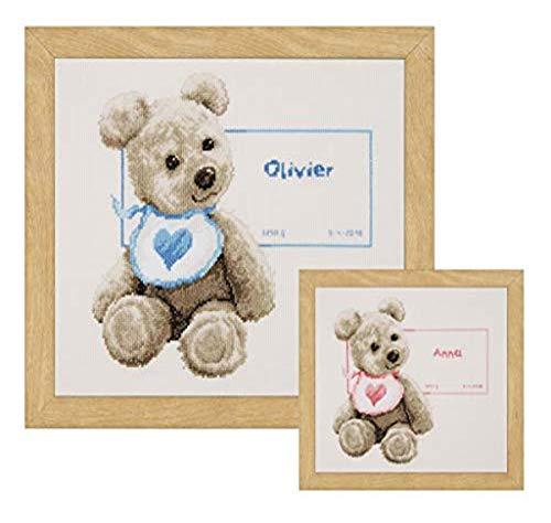 Vervaco Bear with Bib On Aida (14 Counted Cross Stitch Kit 10.5"X10.5"