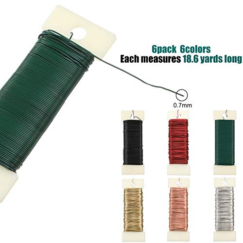 6 Rolls 112 Yards Floral Flexible Paddle Wire Floral Bind Wire for Crafts,Garland and Floral Flower Arrangements DIY Craft, Holiday Decoration (Green Red Silver Gold Black Rose Gold)
