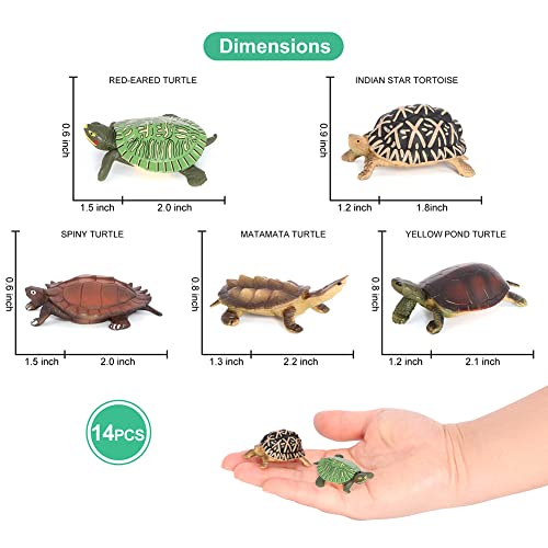 Volnau Mini Sea Turtle Figures 14PCS Animal Toys Figurines for Kindergarten Toddlers Kids Ocean Sea Creature Cake Topper Pack