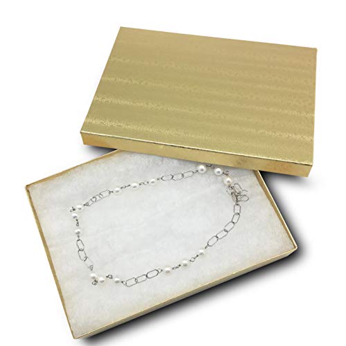 TheDisplayGuys - 25-Pack #75 Kraft Paper Jewelry Boxes w. Cotton Padding - Gold Foil (7-1/8" x 5-1/5" x 1-1/3") - Gifting, Shipping, Retail