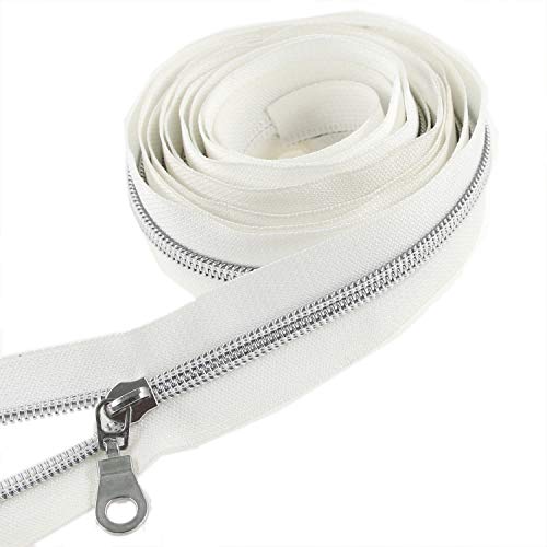 Leekayer 50PCS #5 Shiny Silver Pulls for Nylon Coil Zippers Metal Zipper Sliders for Jacket Luggages Purses Bags Bulk(Chrome)Slider for Zipper