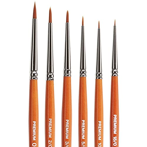 KINGART Radiant 6650 Spotter Series Paintbrushes Premium Golden Synthetic Brushes for Acrylic, Oil and Watercolor, Set of 6 Sizes