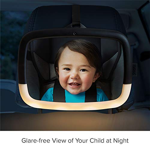 Munchkin Brica Night Light Pivot Baby In-Sight Wide-Angle Adjustable Car Mirror with Glare-free LEDs, Crash Tested & Shatter Resistant, Black