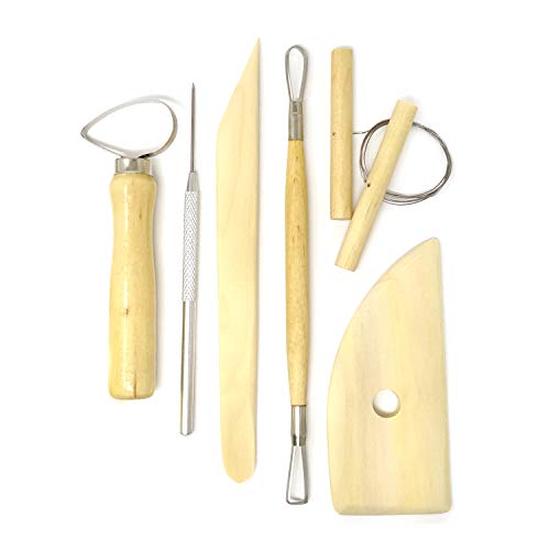 Honbay 8-Piece Wooden Pottery Clay Wax Tool Kit Carving Sculpting Modeling Tool Set