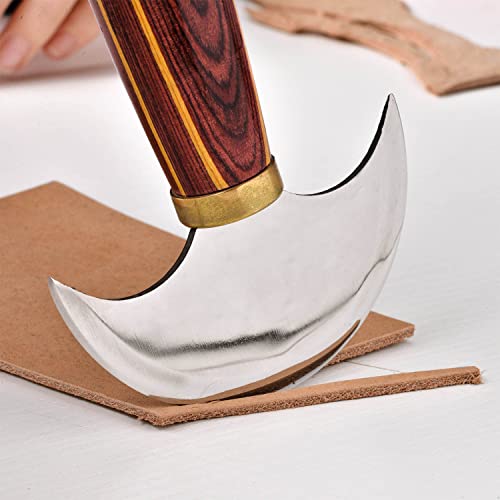 PLANTIONAL Leather Round Head Knife with Wooden Handle, Leather Working Knife for Leather Cutting (Large)