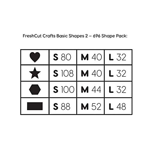 FreshCut Crafts | Basic Shapes 2 - Hearts, Stars, Hexagons, Rectangles, US Made Card Stock Punch Out Geometric Shapes for Math, Pattern Play and Crafting, 696 Shapes in 3 Sizes and 4 NEON Colors