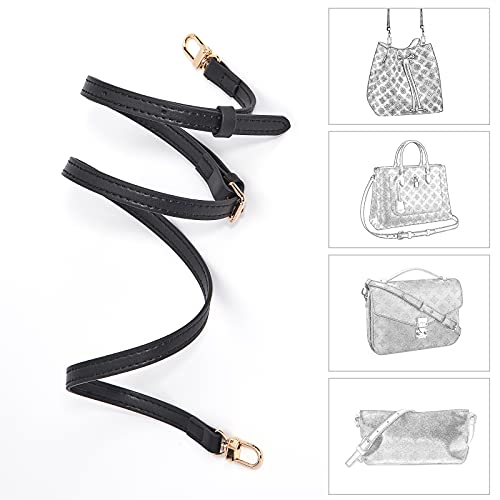 Vercord Purse Leather Straps Repalcement Crossbody Shoulder Handbags Adjustable Purse Making Accessory with Black Decoration Chain Black