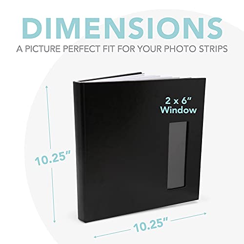 Photo Booth Frames - Black Cover Photo Booth Memory Album DIY Picture Scrapbook with 2x6 Inch Photo Strip Inserts - 40 White Pages