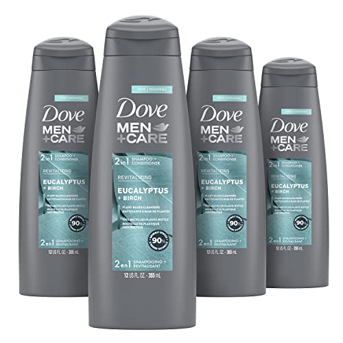 Dove Men+Care Revitalizing 2-in-1 Shampoo and Conditioner For Cleaner, Revitalized Hair Eucalyptus & Birch Plant-Based Cleansers, 90% Naturally Derived Men's Shampoo 12 oz 4 Count