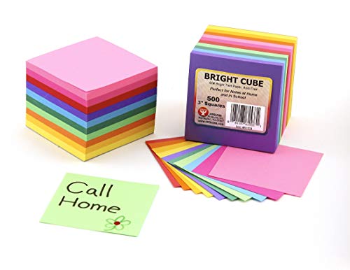 Hygloss 3x3 Bright Products Cube, 3-Inch Paper Squares-10 Assorted Colors-1 Pad, 3" x 3", 500 Sheets, Multicolor