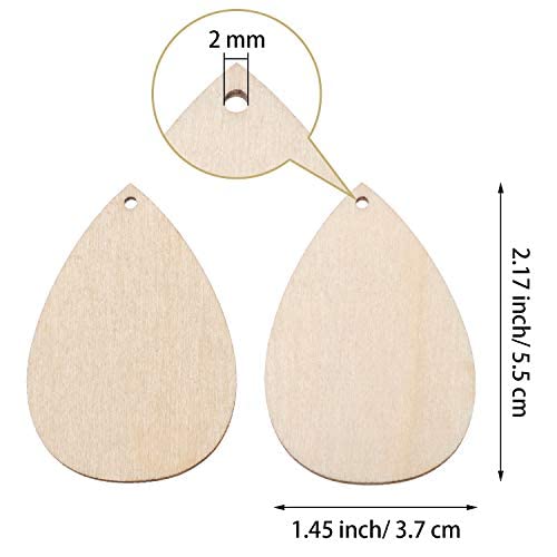 100 Pieces Unifinished Wood Earring Blanks with Hole Wooden Teardrop Earrings for DIY Jewelry Making