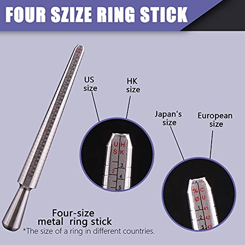 Wokape 12Pcs Ring Sizer Measuring Tool Kit, Including Ring Mandrel, Ring Gauge Finger Sizer, White (1-17) Ring Sizer, Jewelry Hammer, Ring Clamp, Ring Size Adjusters with Polishing Clothes