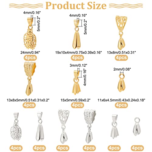 SUPERFINDINGS 48Pcs 6 Style Brass Pendant Pinch Bails Ice Pick Pinch Bail Bead Pendant Connector Filigree Rack Plating Jewelry Clasps for Jewelry Making Buckles Charm