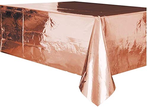 Unique Foil Rectangular Plastic Table Cover | 54" x 108" | Rose Gold | 1 Pc