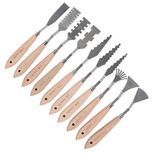 CONDA 10Pcs Stainless Steel Spatula Palette Knife Painting Tools Metal Knives Wood Handle with Different Shapes and Sizes