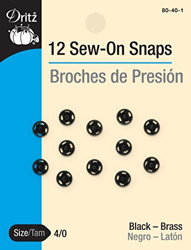 Dritz 80-40-1 Sew-On Snaps, Black, Size 4/0 12-Count