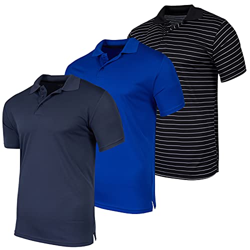 3 Pack:Mens Quick Dry Fit Polo Shirt Short Sleeve Golf Tennis Clothing Active Wear Athletic Performance Tech Sports Essentials Moisture Wicking Casual Dri-Fit T Shirts,Set 5-M