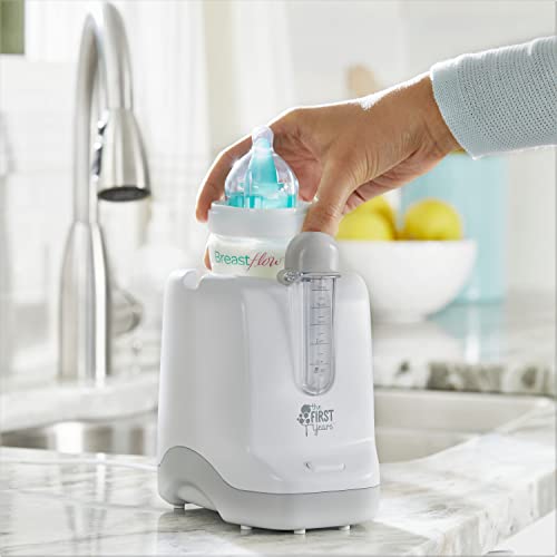 The First Years 2-in-1 Simple Serve Bottle Warmer | Quickly Warm Bottles of Breastmilk or Formula | Sanitize Pacifiers | Compact Design | Holds Wide Narrow and Angled Bottles