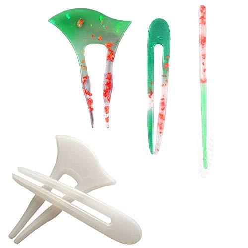 Szecl 3Pcs Resin Mold Hair Stick for Women Girls Hairpin Silicone Mold Headdress Hair Pin decorative Casting Mold Headwear Clip Clear Epoxy Mold DIY Handmade Craft Jewelry Making Supplies