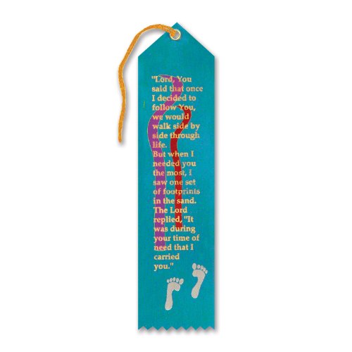 Beistle AR825 Footprints In The Sand Fabric Ribbon Bookmark, Teal, 2" x 8"
