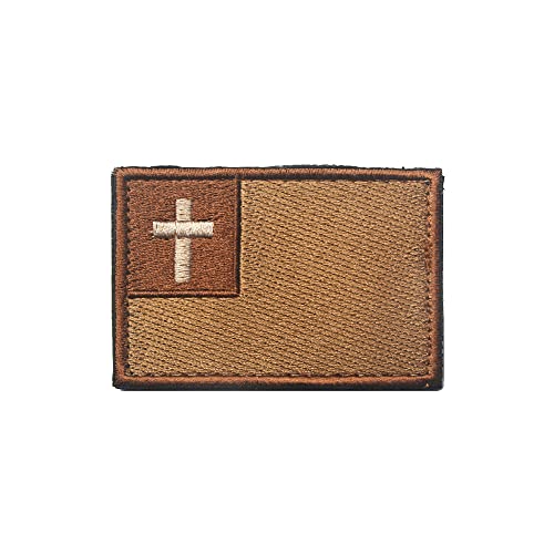 Christian Cross Patch Christian Flag Patch Embroidered Patches Tactical Morale Patch Hook and Loop(Brown)