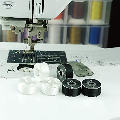 Simthread 144pcs Embroidery Pre-Wound Bobbins Thread, Class 15 Type A Size SA156, Polyester White 60 wt, Bernina Pfaff Ambition BabyLock Brother Embroidery and Sewing Machines Plastic Side