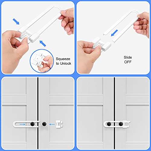 20 Pack U Shaped Sliding Cabinet Locks Baby Proofing - Vmaisi Adjustable Child Safety Locks,Childproof Latches for Kitchen Bathroom Storage Cupboards Doors, Handles and Knobs White