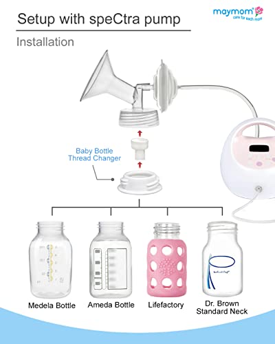 Maymom Baby Bottle Thread Changer; Allow Spectra S1 S2 Pumps Wide Mouth Flanges to be Compatible with Medela Bottles; Incl. Duckbills
