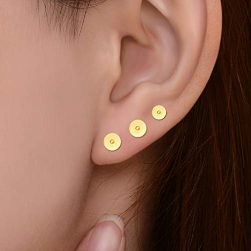 Stainless Steel Earrings Posts Flat Pad (2 Size) with 100 Pairs Earring Backs for Earring Making Findings, Total 200 Pieces (Golden, 6mm,8mm)
