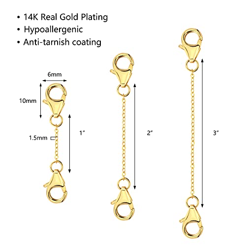 Necklace Extenders 14K Gold Plated Solid Brass Chain Extension Extenders for Necklace Bracelet Anklet（1 2 3 inch）
