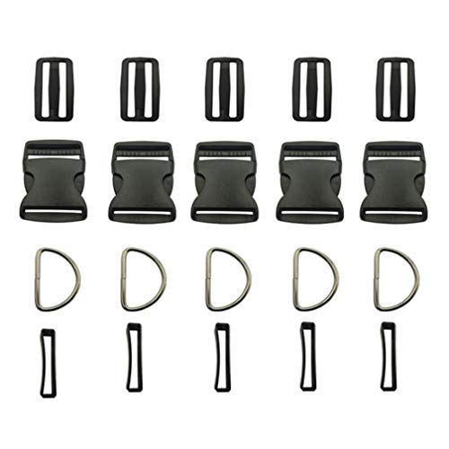 Vtete 2 Inch 5 Yards Black Nylon Heavy Webbing Strap + 5 PCS 2" Flat Side Release Buckles, D Rings and Tri-Glide Slides - Plastic Buckles Kit for DIY Pet Collar, Luggage Straps and Backpack Repairin