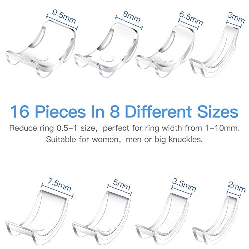 Ring Size Adjuster Invisible Ring Size Adjuster for Loose Rings Ring Adjuster Size Fit Any Rings Ring Guard Reducer, 8 Sizes (16 Pieces)