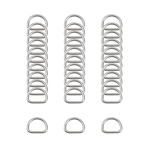 Rrina 30Pcs 304 Stainless Steel Welded Heavy D-Rings for Hand DIY Accessories Hardware Bags Ring Dog Leashes Dee Ring (1/2inch)