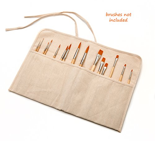 AIT Art Paint Brush Holder, Handmade From Natural Cotton Canvas, Roll Up Design Protects Your Favorite Small Brushes and Tools and Saves Space During Storage or Travel