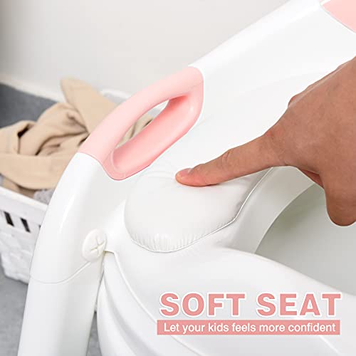 711TEK Potty Training Seat Toddler Toilet Seat with Step Stool Ladder,Potty Training Toilet for Kids Boys Girls Toddlers-Comfortable Safe Potty Seat Potty Chair with Anti-Slip Pads Ladder (Pink)