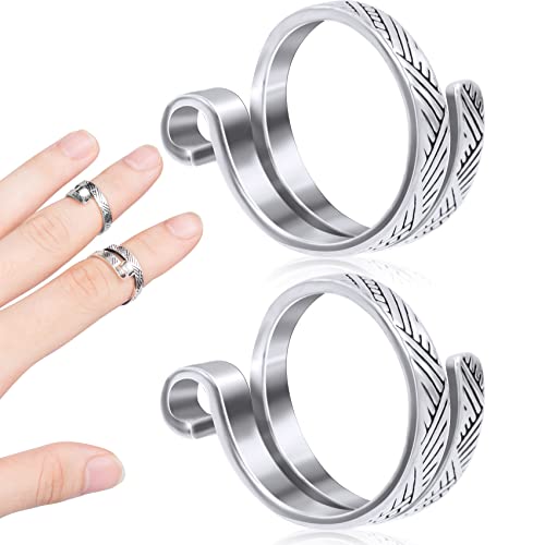 ANCIRS 2 Pack Knitting Crochet Loop Ring for Fingers, Adjustable Crochet Tension Ring, Metal Open Yarn Guide Finger Holders, Knitting Thimbles for Crochet- Silver