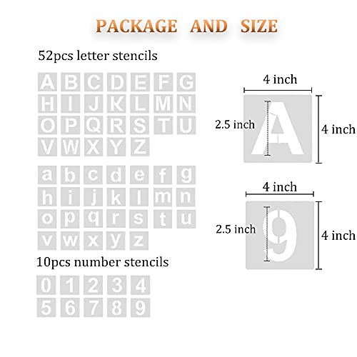 Eage Alphabet Letter Stencils 2.5 inches, 62 Pcs Reusable Plastic Letter Number Templates, Art Craft Stencils for Wood, Wall, Fabric, Rock, Chalkboard, Signage