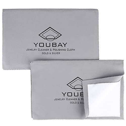 YouBay Pro Size Jewelry Cleaning Cloth & Silver Polishing Cloth, 11'' x 14'' Jewelry Polishing Cloth for Sterling Silver | Gold | Brass | Platinum, Has Both Cleaning and Polishing Cloth (Grey 2pack)